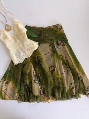 Vintage Made in Italy Green Floral Fairycore Mini Skirt Y2K Boho